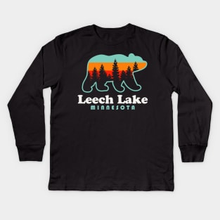 Leech Lake Fishing Minnesota Vacation Travel Bear Kids Long Sleeve T-Shirt